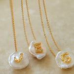 Petal Baroque Pearl Letter Pendants Necklaces - floysun