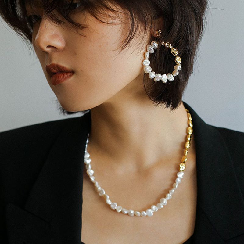 Petal Pearl Patchwork Metal Earrings - floysun