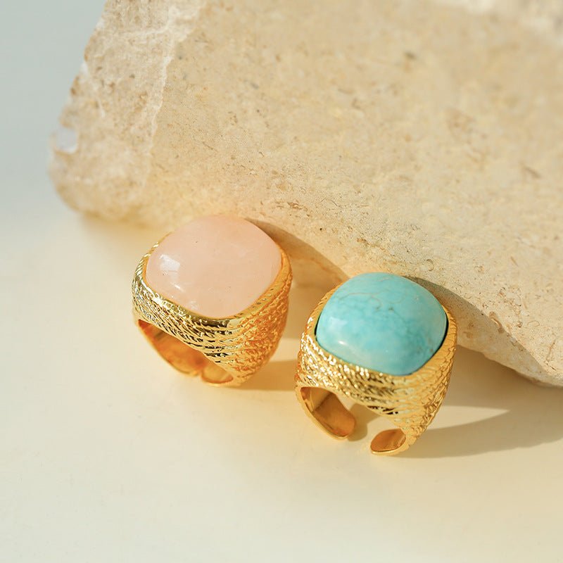 Pink Crystal Turquoise Square Rings - floysun