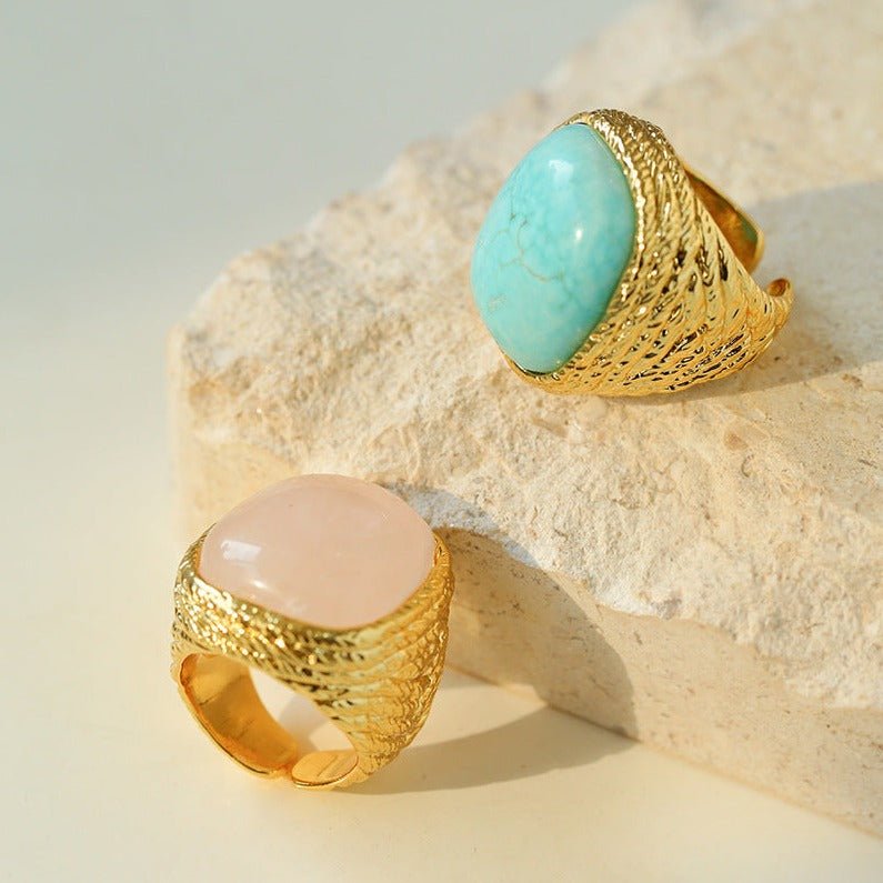 Pink Crystal Turquoise Square Rings - floysun