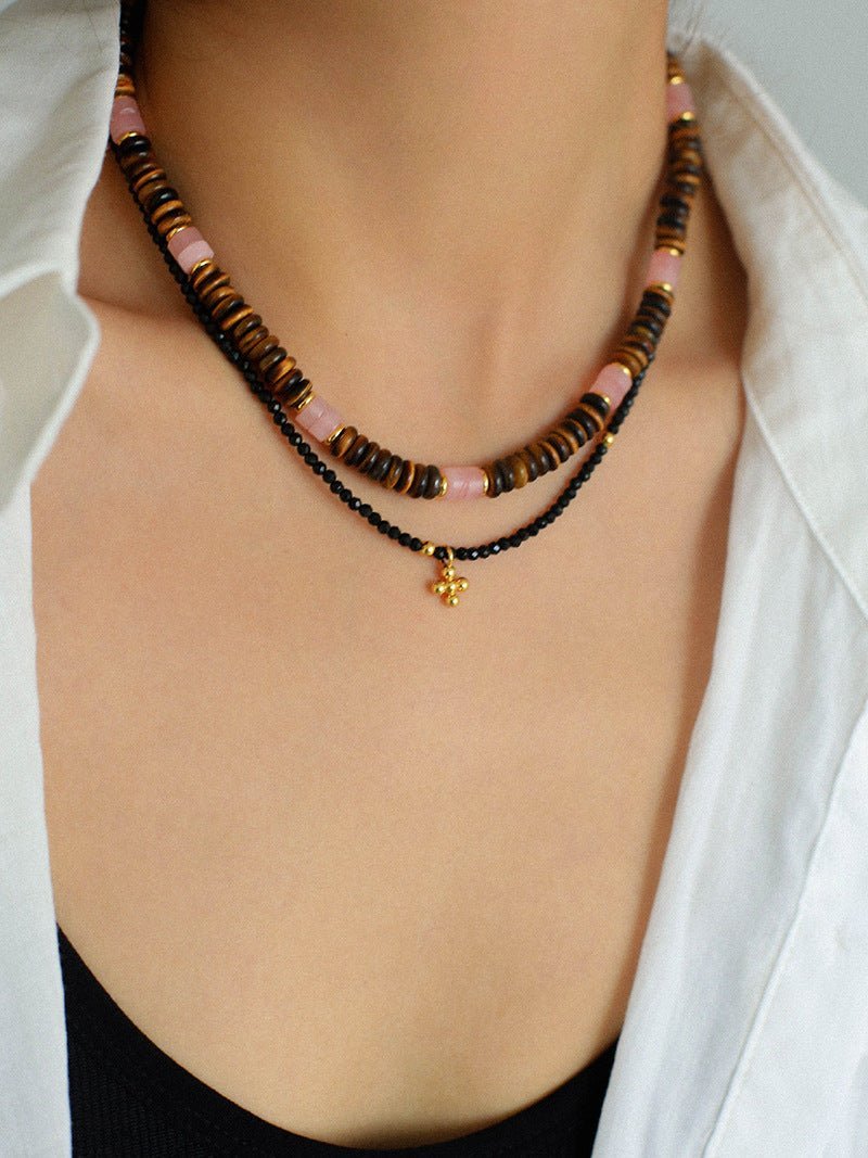 Pink Tiger Eye Stone Necklace - floysun