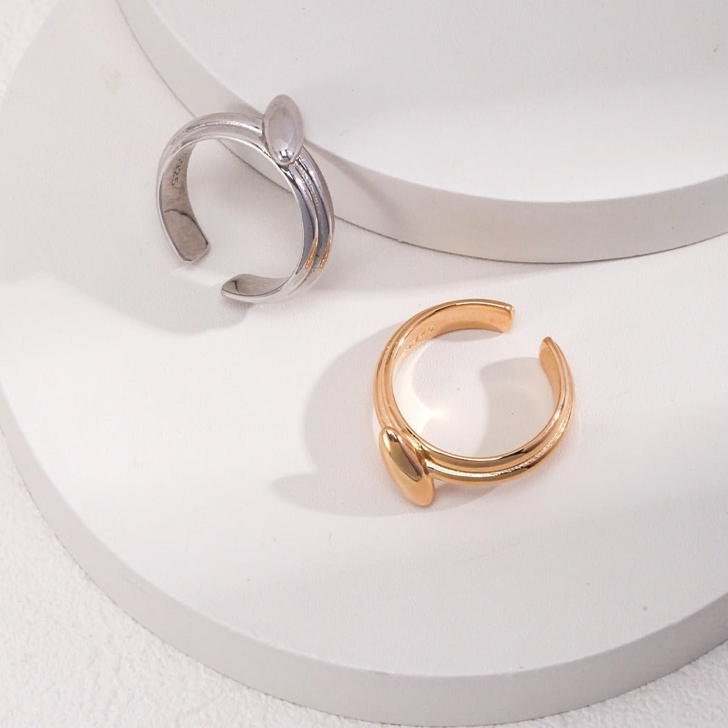 Plain Silver Oval Beanrings Ring - floysun