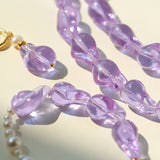 Purple Baroque Glass Single Layer Pearl Necklace - floysun