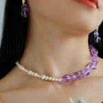 Purple Baroque Glass Single Layle Pearl Necklace - floysun