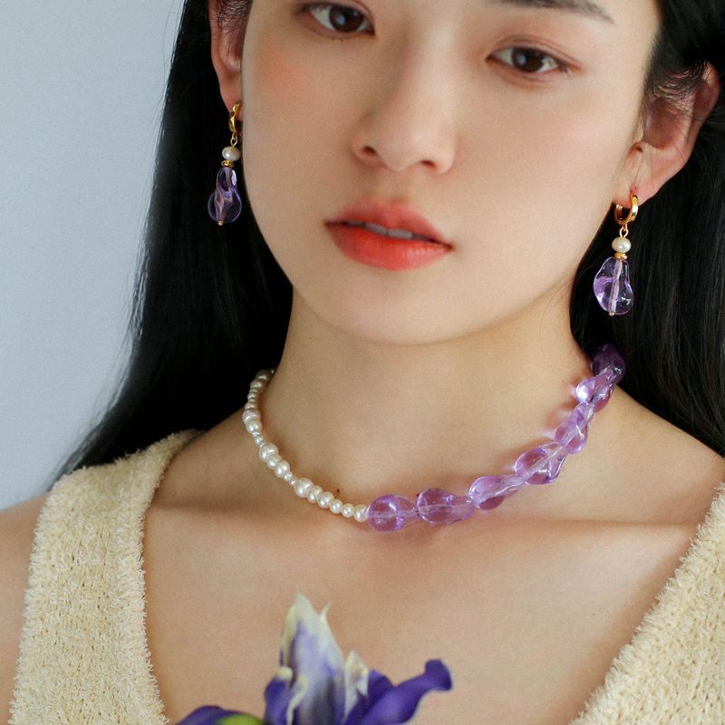 Purple Baroque Glass Single Layle Pearl Necklace - floysun