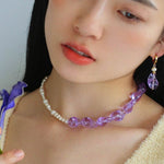 Purple Baroque Glass Single Layle Pearl Necklace - floysun