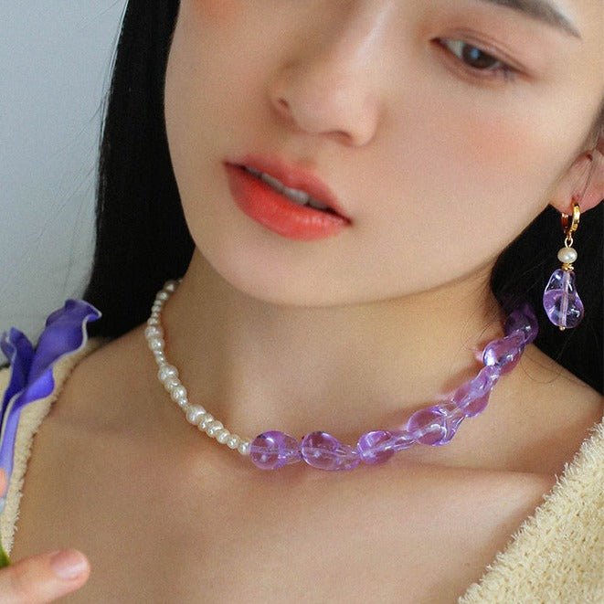 Purple Baroque Glass Single Layle Pearl Necklace - floysun