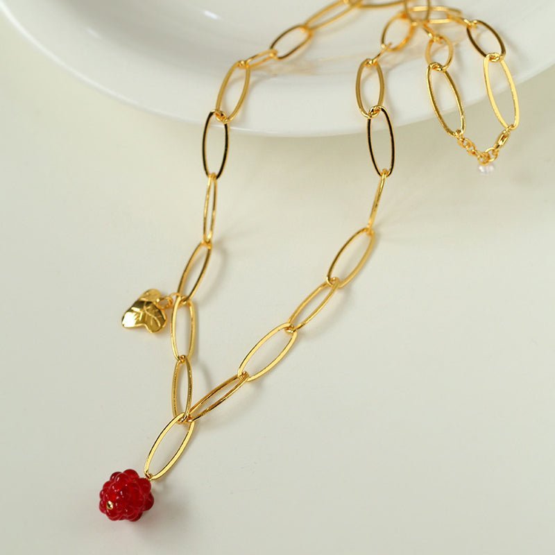 Raspberry Glass Necklace Earrings