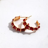 Red Enamel Glaze Bamboo-Inspired C-Shaped Earrings - floysun