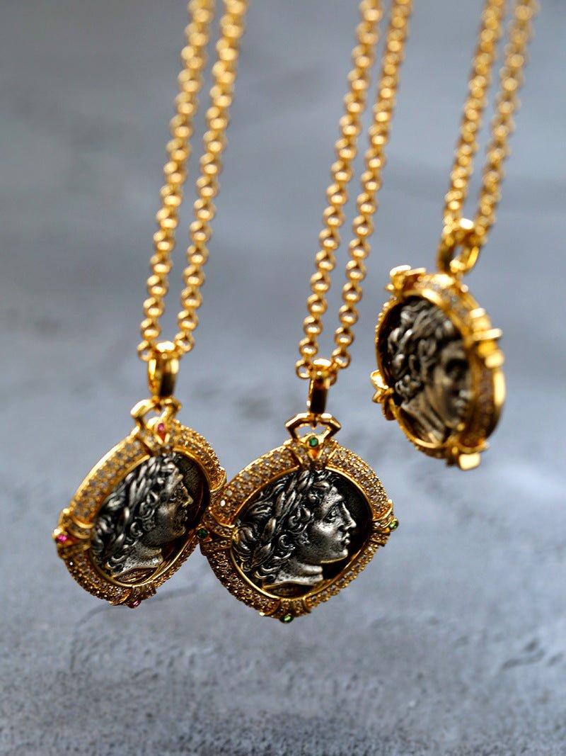 Red Zircon Apollo Silver Coin Necklace - floysun