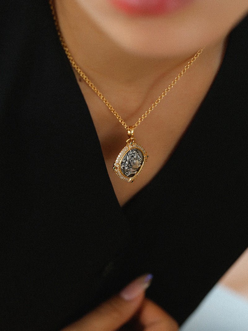 Red Zircon Apollo Silver Coin Necklace - floysun