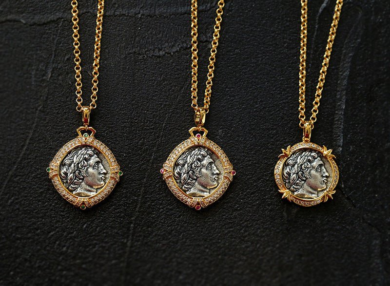 Red Zircon Apollo Silver Coin Necklace - floysun