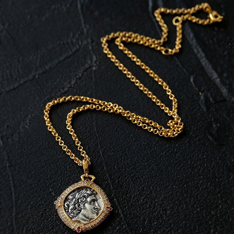 Red Zircon Apollo Silver Coin Necklace - floysun