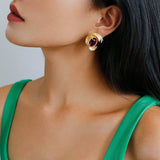 Regal Oval Gemstone Earrings: Antique Chic with a Modern Twist - floysun