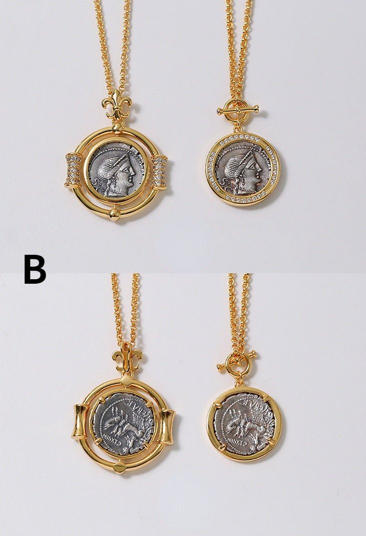 Retro Simple Roman Silver Coin Necklace - floysun