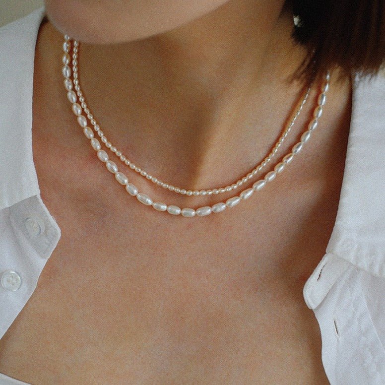Rice Pearl Bare Chain Necklace - floysun