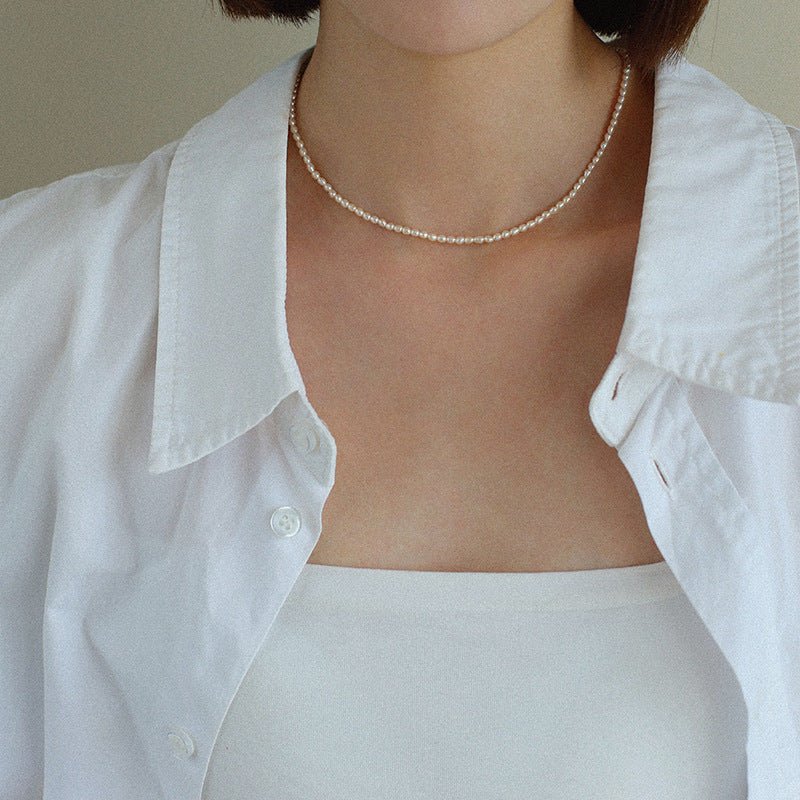 Rice Pearl Bare Chain Necklace - floysun