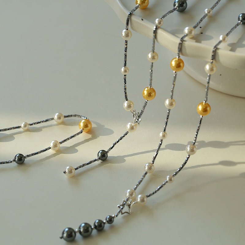 Round Gold Bead Tahitian Mixed Color Long Necklace Pearl - floysun