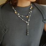 Round Gold Bead Tahitian Mixed Color Long Necklace Pearl - floysun