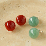Round Green Aventurine Stone Agate Red Hemispheric Stud Earrings - floysun