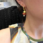 Rustic Chic: Asymmetric Natural Stone and Pearl Earrings - floysun