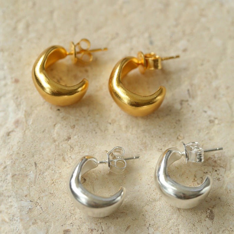 S925 Silver C-shaped Frosted Earrings - floysun