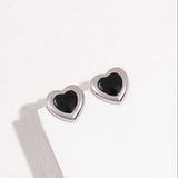 S925 Sterling Silver Black Agaet Love Earrings - floysun