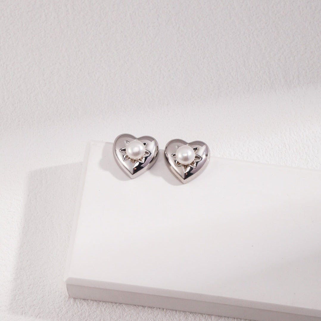 S925 Sterling Silver Love Pearl Stud Earrings - floysun