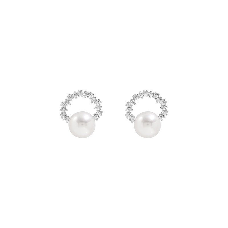 S925 Sterling Silver Semi-circular Freshwater Pearl Earrings - floysun