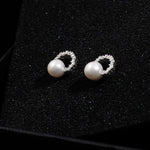 S925 Sterling Silver Semi-circular Freshwater Pearl Earrings - floysun