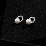 S925 Sterling Silver Semi-circular Freshwater Pearl Earrings - floysun