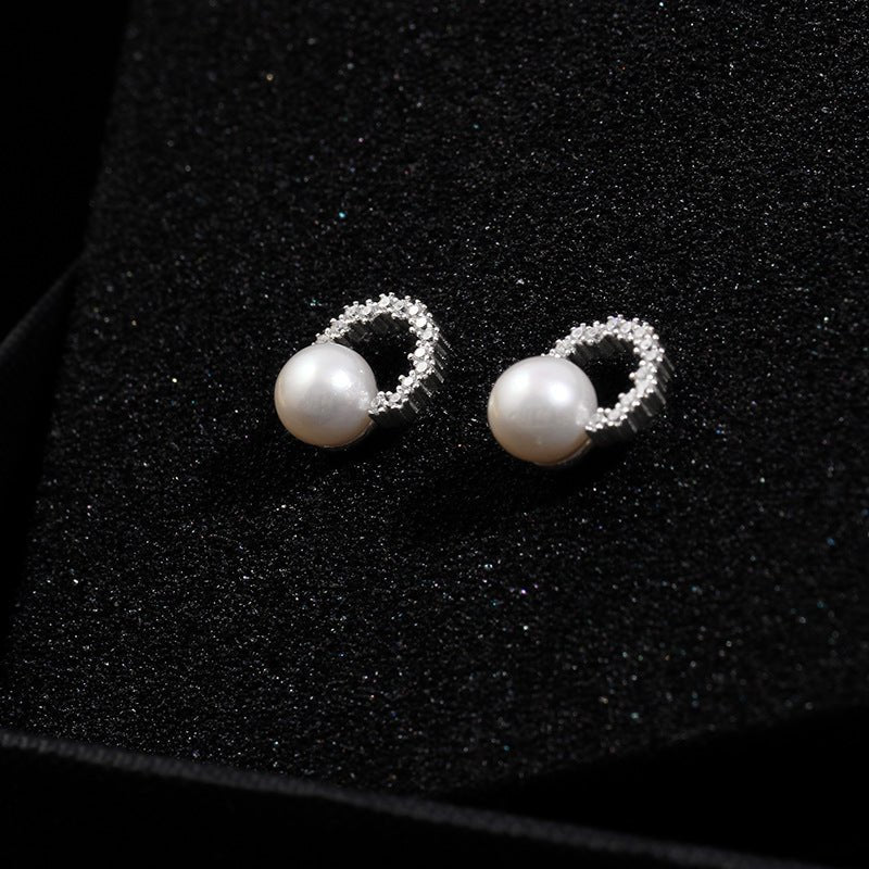 S925 Sterling Silver Semi-circular Freshwater Pearl Earrings - floysun