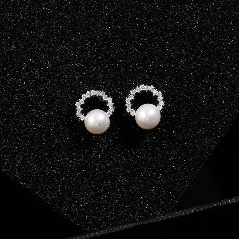 S925 Sterling Silver Semi-circular Freshwater Pearl Earrings - floysun
