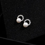 S925 Sterling Silver Semi-circular Freshwater Pearl Earrings - floysun