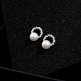 S925 Sterling Silver Semi-circular Freshwater Pearl Earrings - floysun