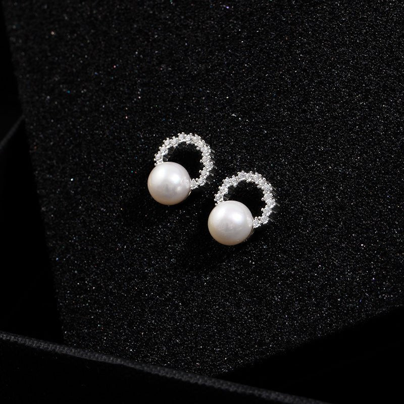 S925 Sterling Silver Semi-circular Freshwater Pearl Earrings - floysun