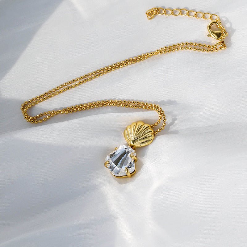 Scalloped Crystal Shell Necklace - floysun