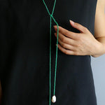 Serenity in Green: Extra-Long Green Agate Double Baroque Pearl Necklace - floysun