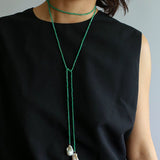 Serenity in Green: Extra-Long Green Agate Double Baroque Pearl Necklace - floysun