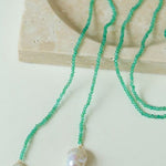 Serenity in Green: Extra-Long Green Agate Double Baroque Pearl Necklace - floysun