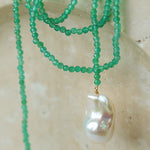 Serenity in Green: Extra-Long Green Agate Double Baroque Pearl Necklace - floysun