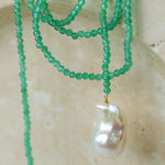 Serenity in Green: Extra-Long Green Agate Double Baroque Pearl Necklace - floysun