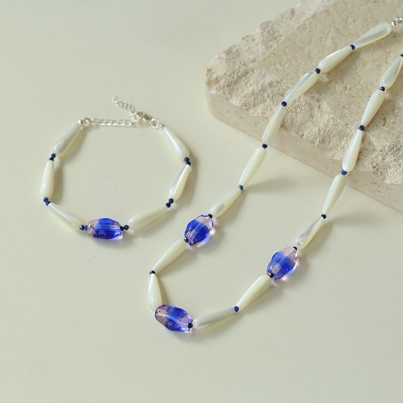 Shell Colored Glaze Necklace Bracelet Jewelry Set - floysun