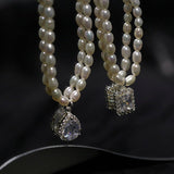 Shiny Zircon Pendant Freshwater Pearl Necklace - floysun