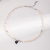 Silver Black Heart Enamel Pearl Necklaces - floysun