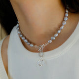 Silver Gray Freshwater Pearls Short OT Buckle Necklaces - floysun