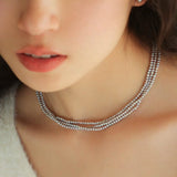 Silver Gray Mini Three-Layer Freshwater Pearl Necklace - floysun