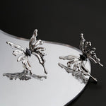 Silver Lava Black Zirconia Butterfly Earrings - floysun