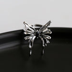 Silver Lava Black Zirconia Butterfly Ring - floysun