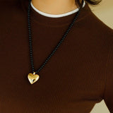Simple Black Onyx Big Love Necklaces - floysun